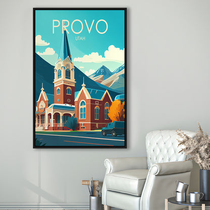 Provo Utah Retro Art Print, Provo City Wall Art, Floating Framed Canvas Print, Framed Picture, Painting Canvas