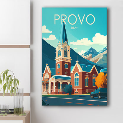 Provo Utah Retro Art Print, Provo City Wall Art, Canvas Print, Painting Canvas, Living Room Decor