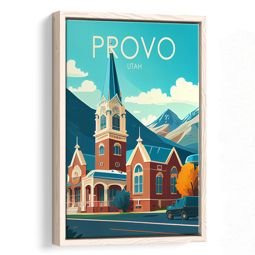 Provo Utah Retro Art Print, Provo City Wall Art, Floating Framed Canvas Print, Framed Picture, Painting Canvas