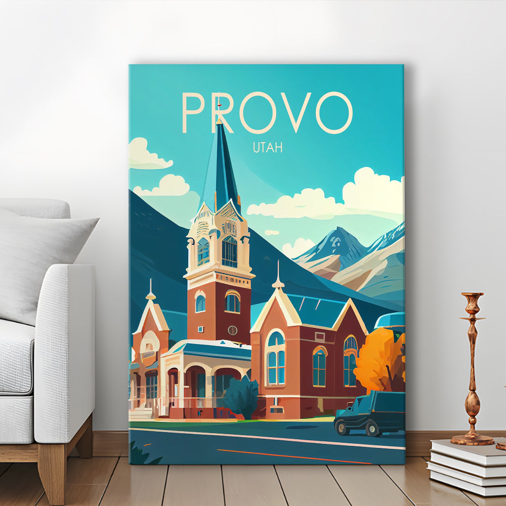 Provo Utah Retro Art Print, Provo City Wall Art, Canvas Print, Painting Canvas, Living Room Decor