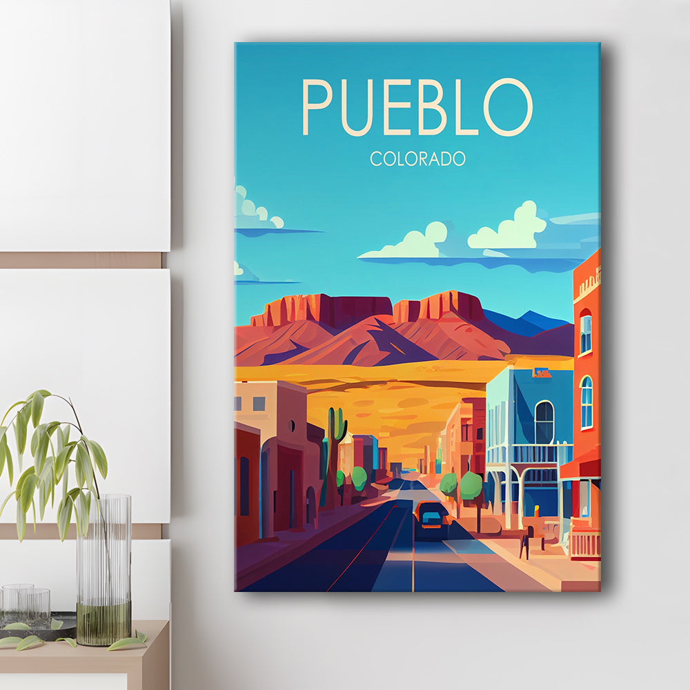 Pueblo Colorado Retro Art Print, Pueblo City Wall Art, Canvas Print, Painting Canvas, Living Room Decor