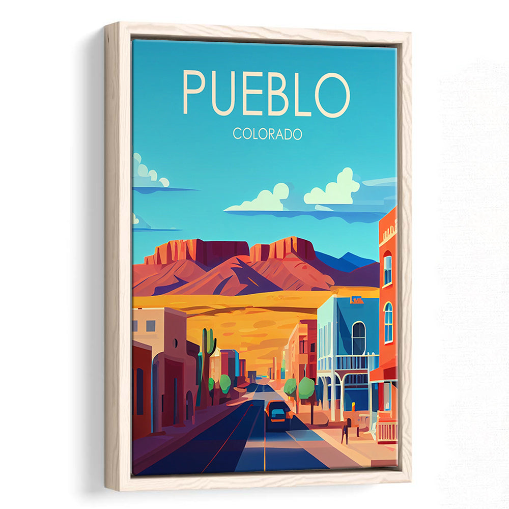 Pueblo Colorado Retro Art Print, Pueblo City Wall Art, Floating Framed Canvas Print, Framed Picture, Painting Canvas