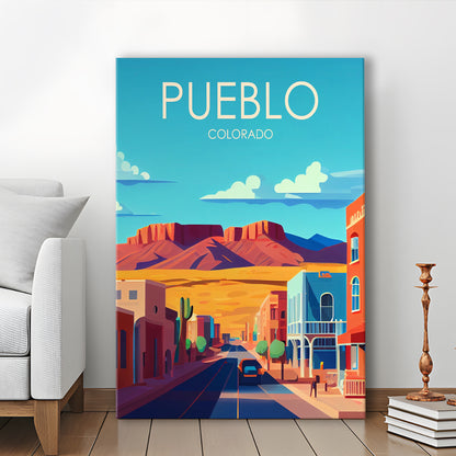 Pueblo Colorado Retro Art Print, Pueblo City Wall Art, Canvas Print, Painting Canvas, Living Room Decor
