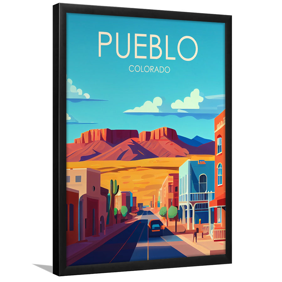 Pueblo Colorado Retro Art Print, Pueblo City Wall Art, Framed Art Print, Picture Framed, Painting Art