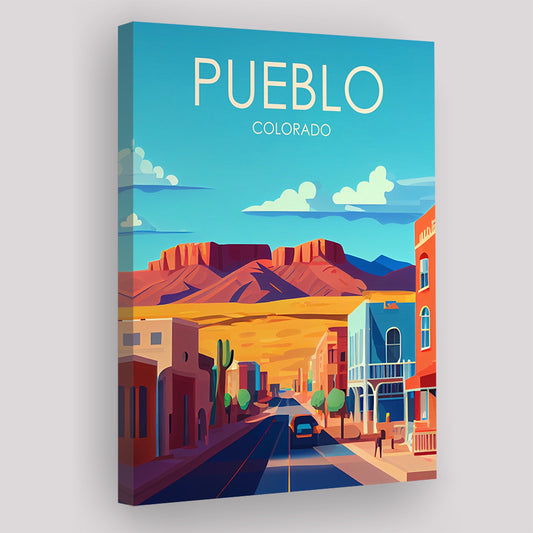 Pueblo Colorado Retro Art Print, Pueblo City Wall Art, Canvas Print, Painting Canvas, Living Room Decor