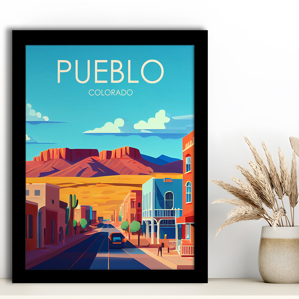 Pueblo Colorado Retro Art Print, Pueblo City Wall Art, Framed Art Print, Picture Framed, Painting Art