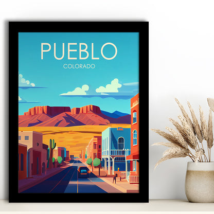 Pueblo Colorado Retro Art Print, Pueblo City Wall Art, Framed Art Print, Picture Framed, Painting Art