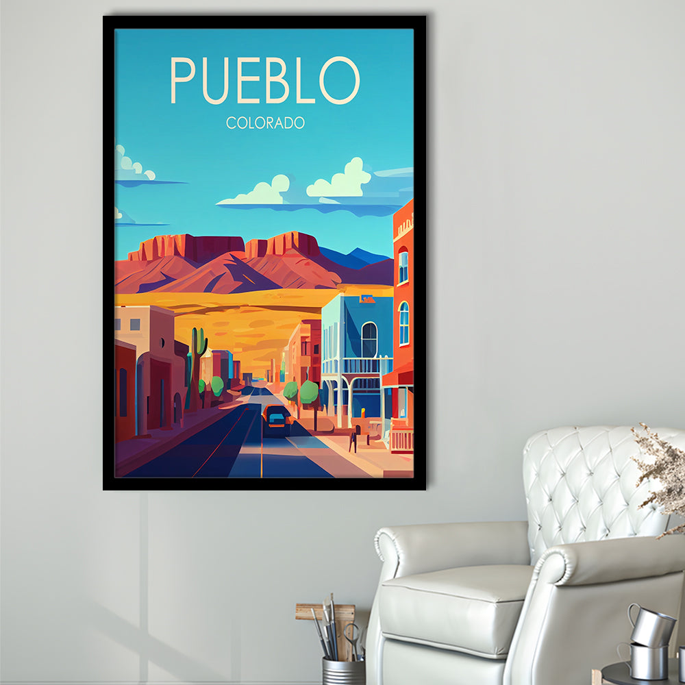 Pueblo Colorado Retro Art Print, Pueblo City Wall Art, Framed Art Print, Picture Framed, Painting Art