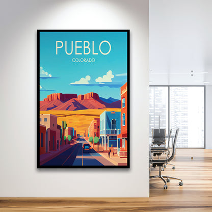 Pueblo Colorado Retro Art Print, Pueblo City Wall Art, Framed Art Print, Picture Framed, Painting Art