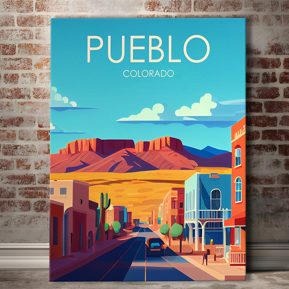 Pueblo Colorado Retro Art Print, Pueblo City Wall Art, Canvas Print, Painting Canvas, Living Room Decor