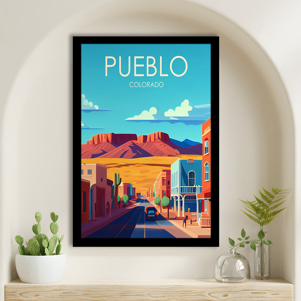 Pueblo Colorado Retro Art Print, Pueblo City Wall Art, Framed Art Print, Picture Framed, Painting Art