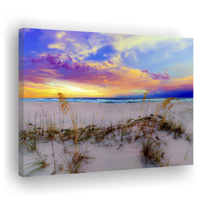 Purple Pink And Blue Sunrise Over Beach Sea Oats Wall Art, Cavas Print Wall Art Hom Decor