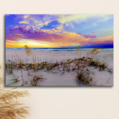 Purple Pink And Blue Sunrise Over Beach Sea Oats Wall Art, Cavas Print Wall Art Hom Decor