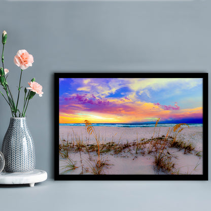 Purple Pink And Blue Sunrise Over Beach Sea Oats Wall Art, Framed Art Print, Picture Framed