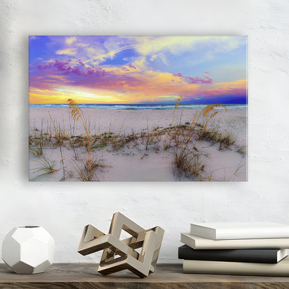 Purple Pink And Blue Sunrise Over Beach Sea Oats Wall Art, Cavas Print Wall Art Hom Decor