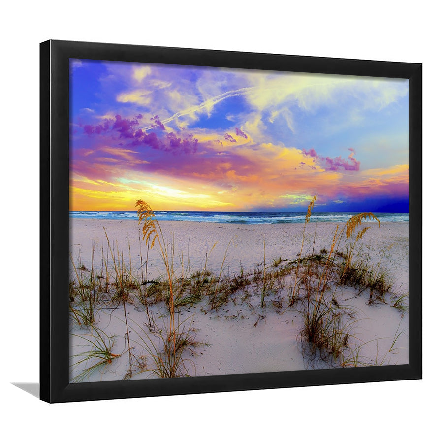 Purple Pink And Blue Sunrise Over Beach Sea Oats Wall Art, Framed Art Print, Picture Framed