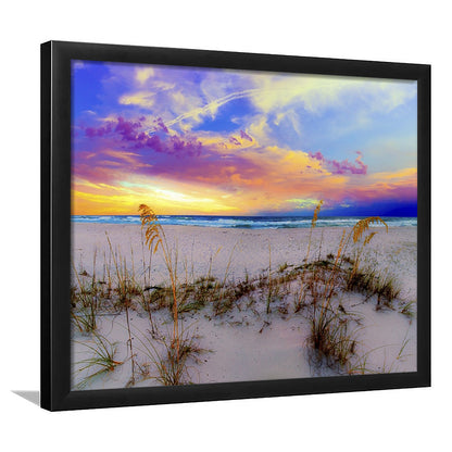 Purple Pink And Blue Sunrise Over Beach Sea Oats Wall Art, Framed Art Print, Picture Framed