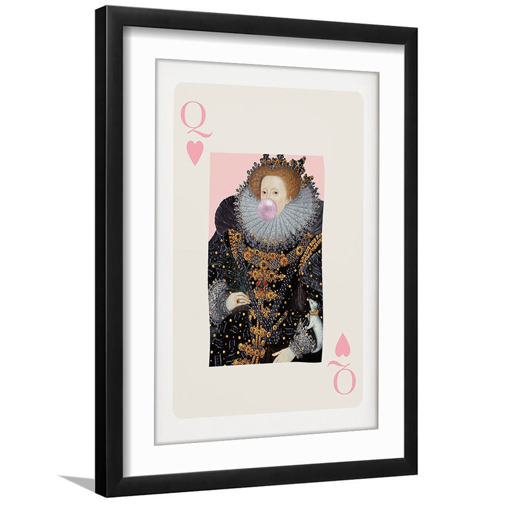 Queen Bubble Gum Wall Art Print, Queen Of Hearts, Pink Wall Art, Framed Art Prints White Border Wall Decor