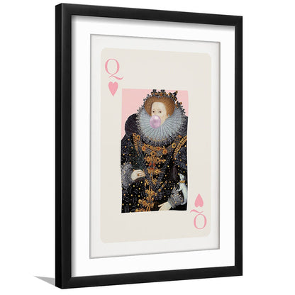 Queen Bubble Gum Wall Art Print, Queen Of Hearts, Pink Wall Art, Framed Art Prints White Border Wall Decor