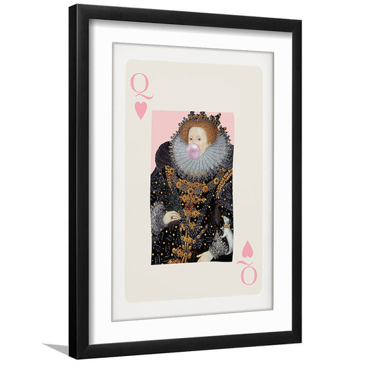 Queen Bubble Gum Wall Art Print, Queen Of Hearts, Pink Wall Art, Framed Art Prints White Border Wall Decor