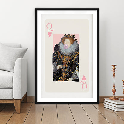 Queen Bubble Gum Wall Art Print, Queen Of Hearts, Pink Wall Art, Framed Art Prints White Border Wall Decor