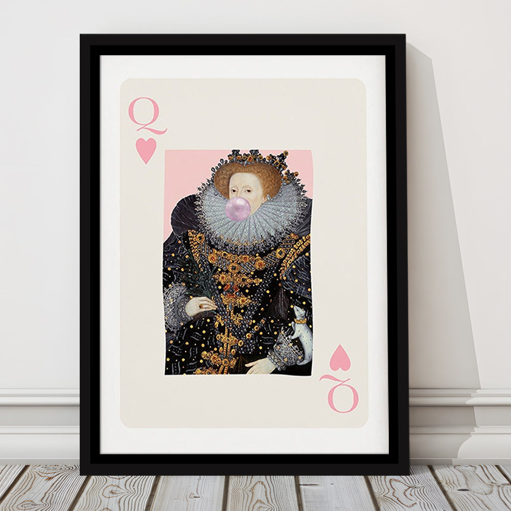 Queen Bubble Gum Wall Art Print, Queen Of Hearts, Pink Wall Art, Framed Canvas Prints Wall Art