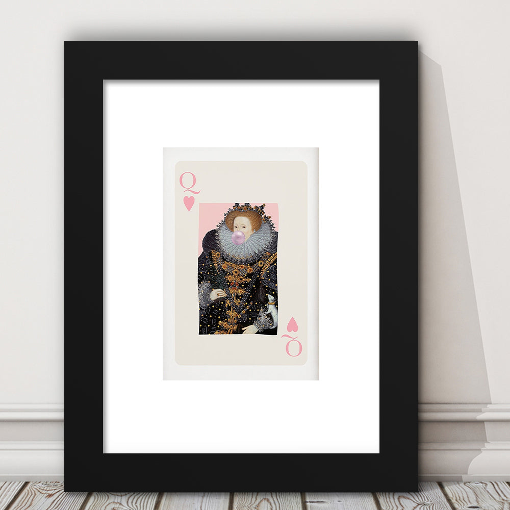 Queen Bubble Gum Wall Art Print, Queen Of Hearts, Pink Wall Art, Framed Art Prints White Border Wall Decor