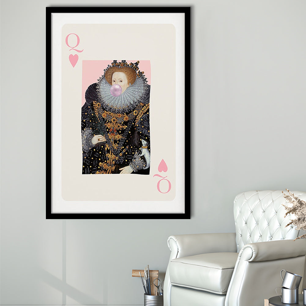 Queen Bubble Gum Wall Art Print, Queen Of Hearts, Pink Wall Art, Framed Art Prints Wall Decor