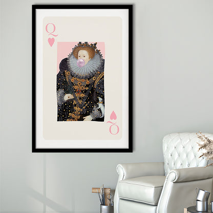 Queen Bubble Gum Wall Art Print, Queen Of Hearts, Pink Wall Art, Framed Art Prints Wall Decor