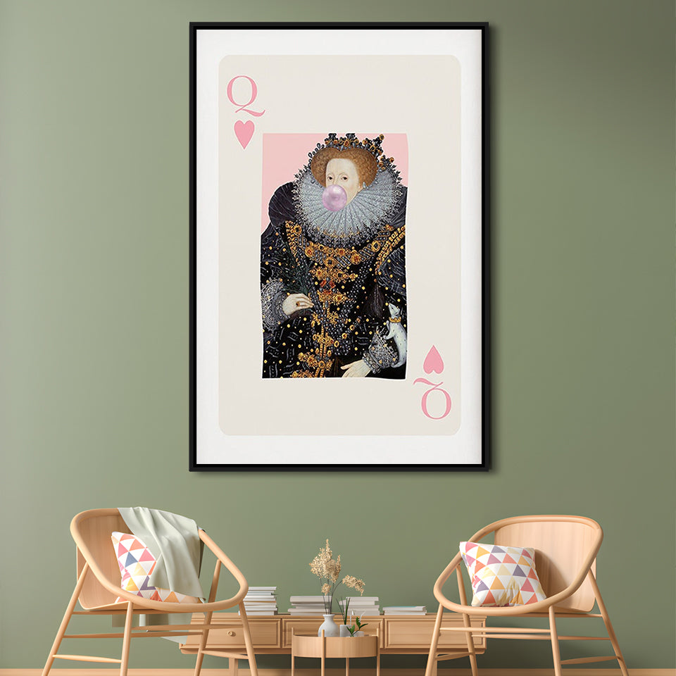 Queen Bubble Gum Wall Art Print, Queen Of Hearts, Pink Wall Art, Framed Canvas Prints Wall Art