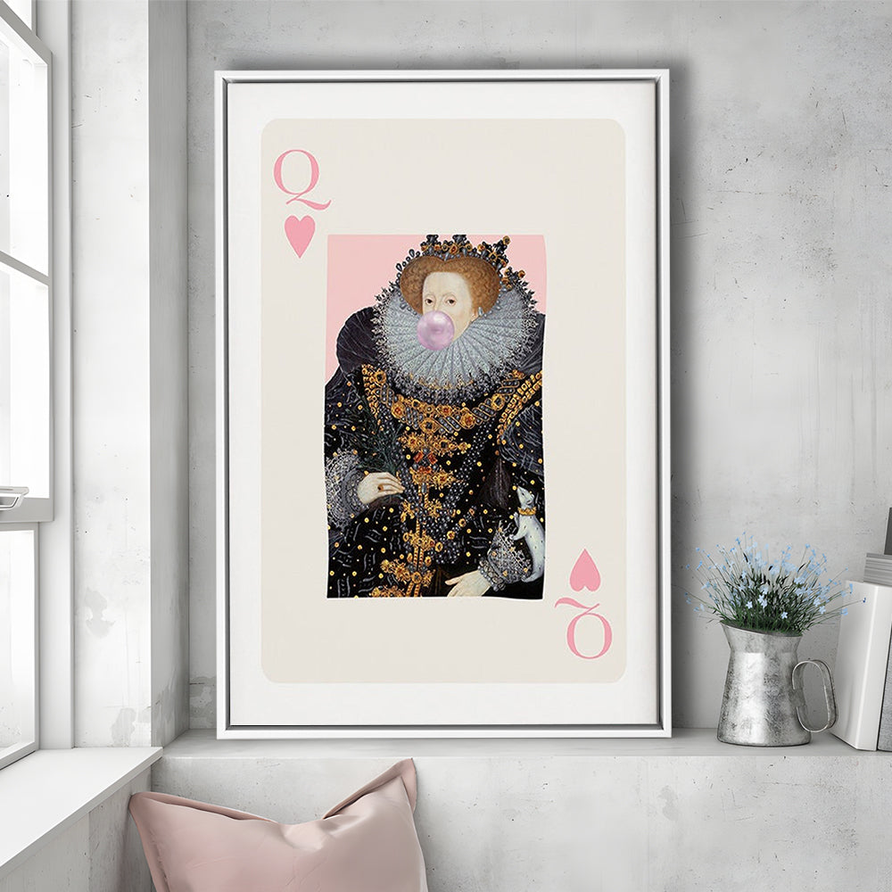 Queen Bubble Gum Wall Art Print, Queen Of Hearts, Pink Wall Art, Framed Canvas Prints Wall Art