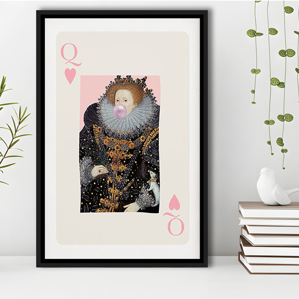 Queen Bubble Gum Wall Art Print, Queen Of Hearts, Pink Wall Art, Framed Canvas Prints Wall Art
