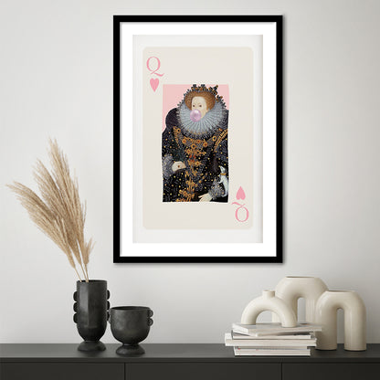 Queen Bubble Gum Wall Art Print, Queen Of Hearts, Pink Wall Art, Framed Art Prints White Border Wall Decor