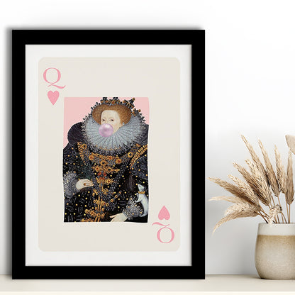 Queen Bubble Gum Wall Art Print, Queen Of Hearts, Pink Wall Art, Framed Art Prints Wall Decor