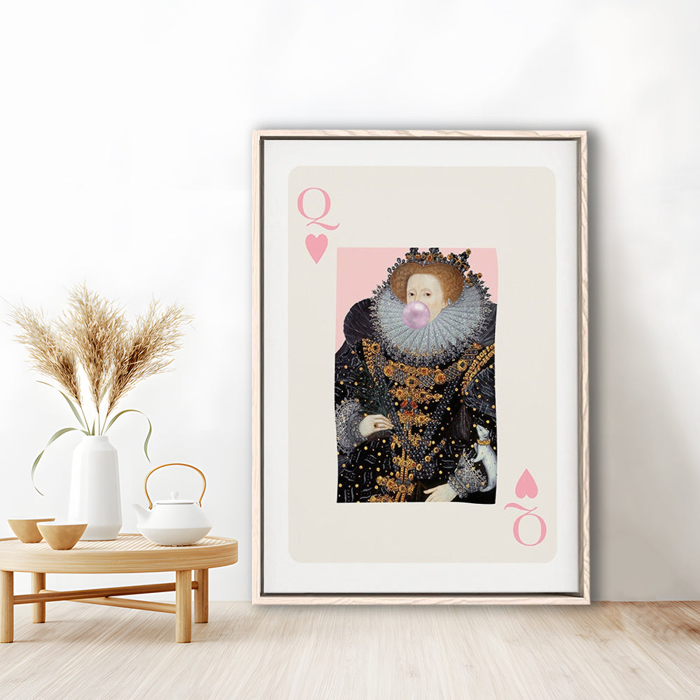 Queen Bubble Gum Wall Art Print, Queen Of Hearts, Pink Wall Art, Framed Canvas Prints Wall Art