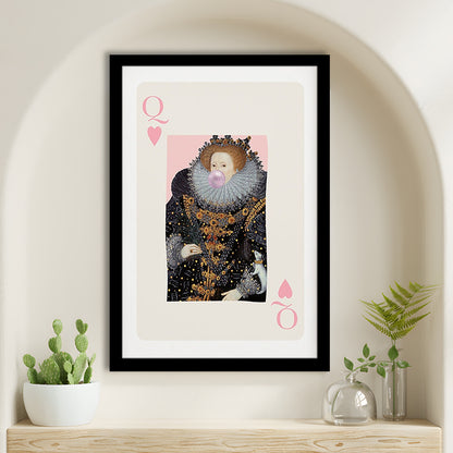 Queen Bubble Gum Wall Art Print, Queen Of Hearts, Pink Wall Art, Framed Art Prints Wall Decor