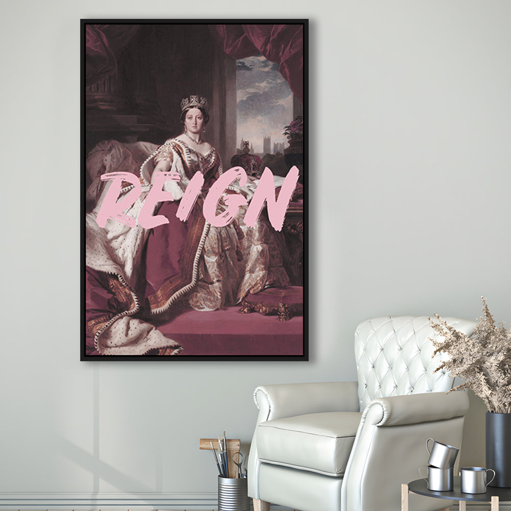 Queen Victoria Print Wall Art Pink Wall Print, Floating Framed Canvas Art Print,, Framed Canvas Prints Wall Art