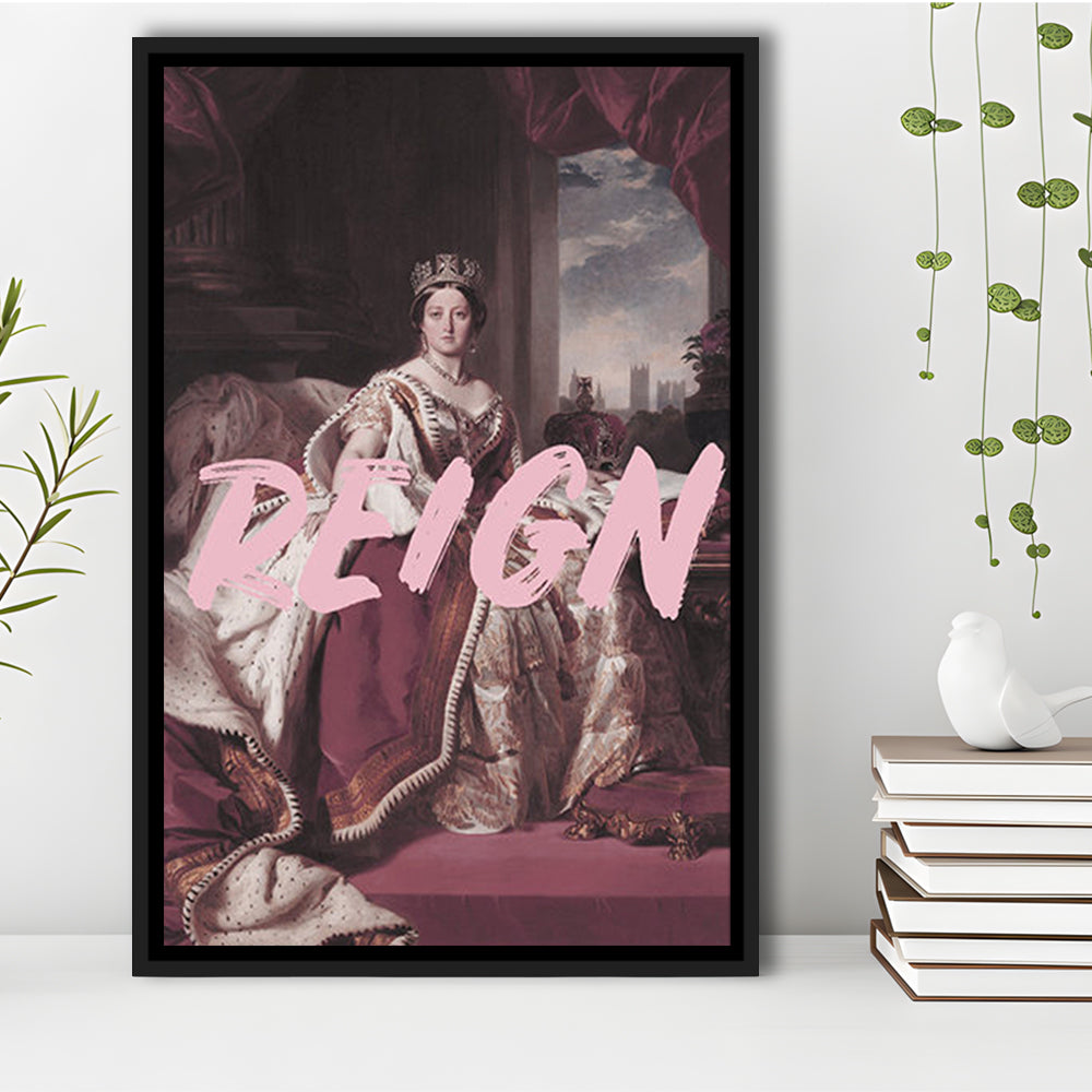 Queen Victoria Print Wall Art Pink Wall Print, Floating Framed Canvas Art Print,, Framed Canvas Prints Wall Art