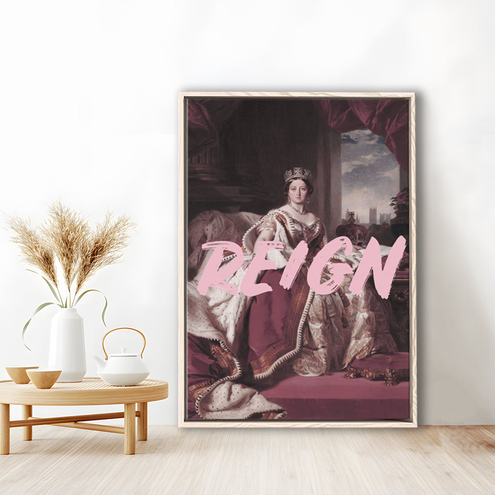 Queen Victoria Print Wall Art Pink Wall Print, Floating Framed Canvas Art Print,, Framed Canvas Prints Wall Art