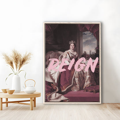 Queen Victoria Print Wall Art Pink Wall Print, Floating Framed Canvas Art Print,, Framed Canvas Prints Wall Art