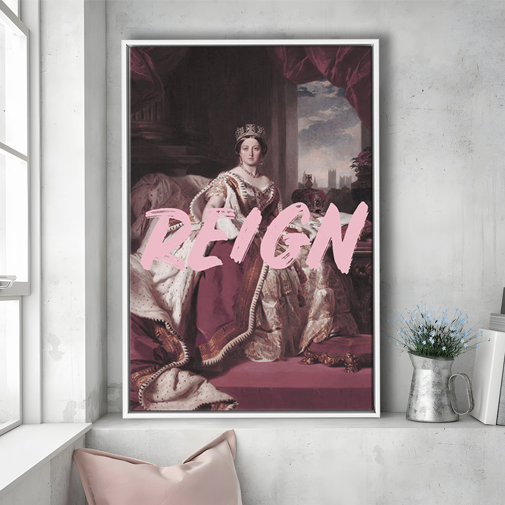 Queen Victoria Print Wall Art Pink Wall Print, Floating Framed Canvas Art Print,, Framed Canvas Prints Wall Art