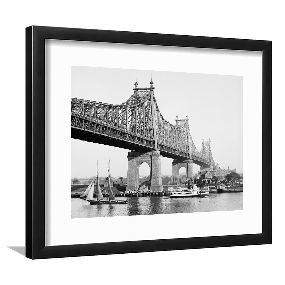 Queensboro Bridge New York City Architecture Print Black and White Art, Framed Art Print White Border Wall Decor