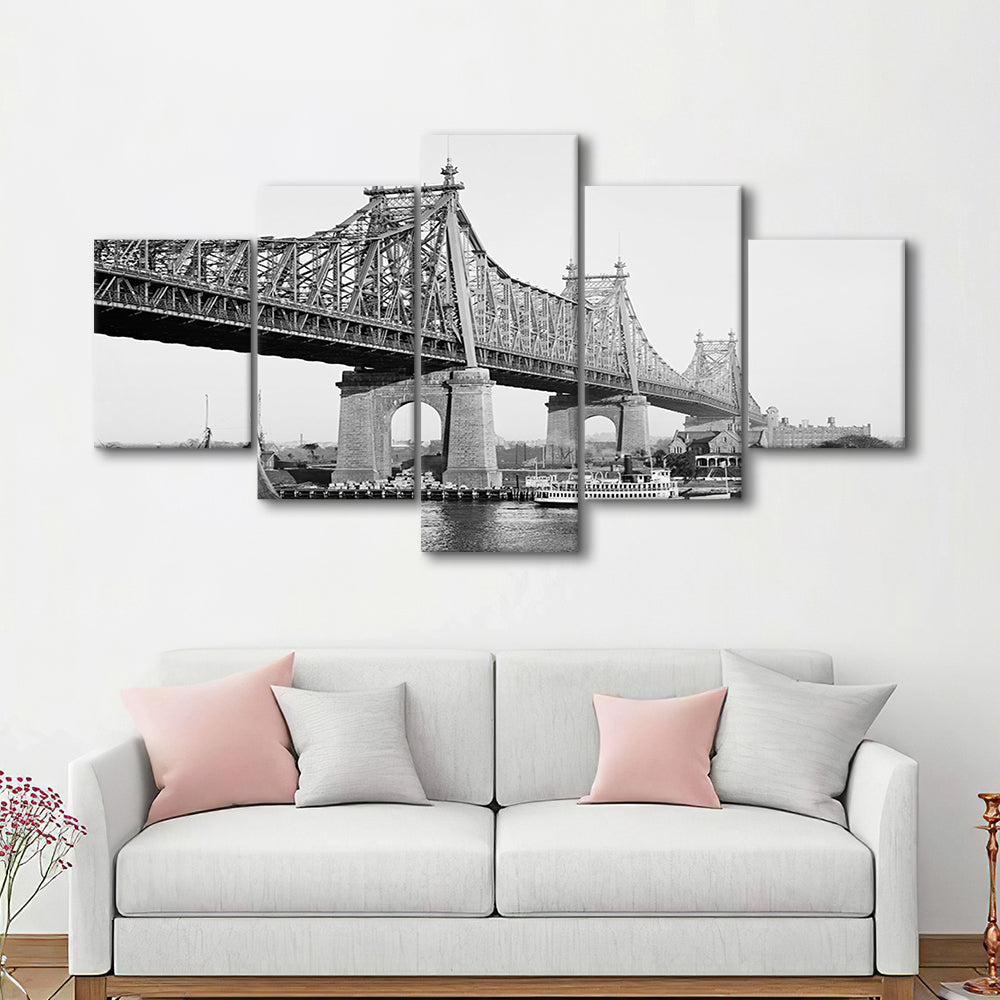 Queensboro Bridge New York City Architecture Print Black and White Art, Mixed 5 Pieces Canvas Print