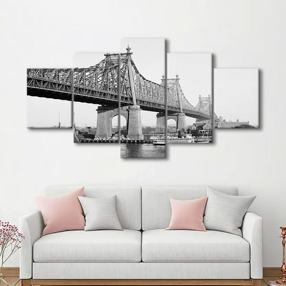 Queensboro Bridge New York City Architecture Print Black and White Art, Mixed 5 Pieces Canvas Print