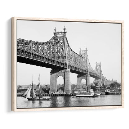 Queensboro Bridge New York City Architecture Print Black and White Art, Floating Framed Canvas Print