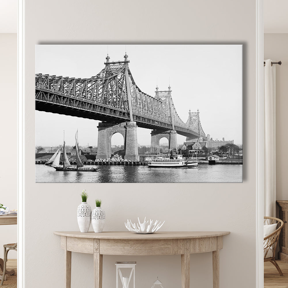 Queensboro Bridge New York City Architecture Print Black and White Art, Canvas Print Wall Art Decor