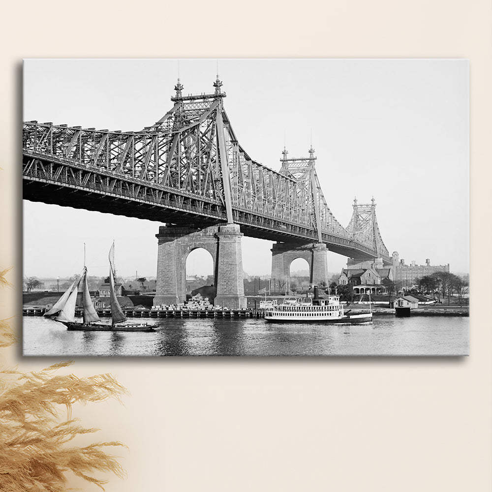 Queensboro Bridge New York City Architecture Print Black and White Art, Canvas Print Wall Art Decor