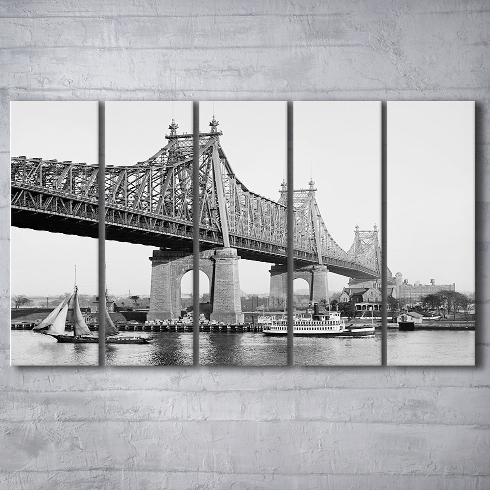 Queensboro Bridge New York City Architecture Print Black and White Art, 5 Pieces Large Canvas Print