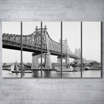 Queensboro Bridge New York City Architecture Print Black and White Art, 5 Pieces Large Canvas Print
