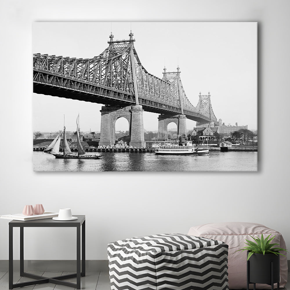 Queensboro Bridge New York City Architecture Print Black and White Art, Canvas Print Wall Art Decor